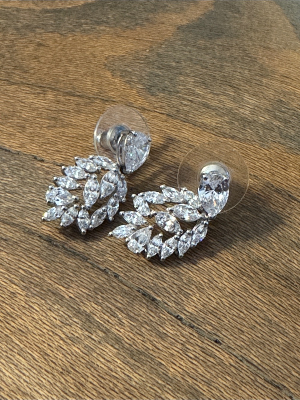 Sterling Silver Crystal Leaf Drop Earrings